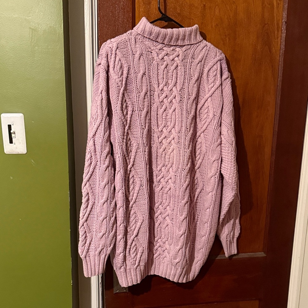 Elegant Mauve Cable Knit Turtleneck Sweater